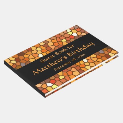 Orange Brown Mosaic Birthday Party Guest Book