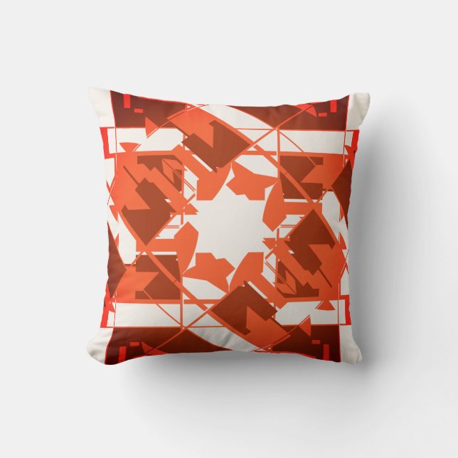 Orange Brown Off-white Mediterranean Floral Motif Throw Pillow (Front)