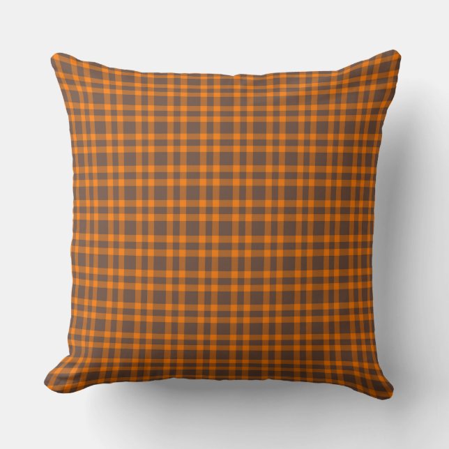 Orange Brown Plaid Pattern Throw Pillow (Front)