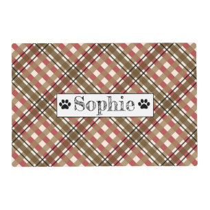 Orange & Brown Plaid Personalized Dog Cat Pet Placemat