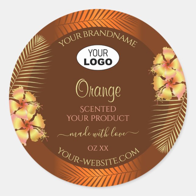 Orange Brown Product Labels Hawaiian Flowers Logo (Front)
