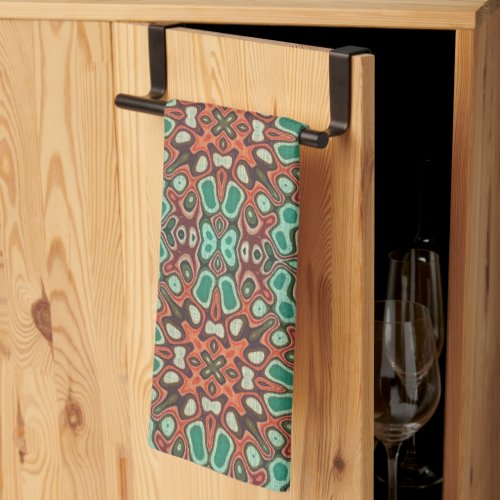 Orange Brown Red Turquoise Green Bohemian Bali Art Kitchen Towel