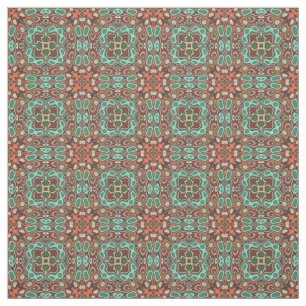 Orange Brown Red Turquoise Green Orient Bali Art Fabric