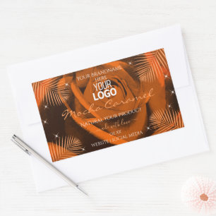 Orange Brown Rose Palm Leaves Product Labels Logo
