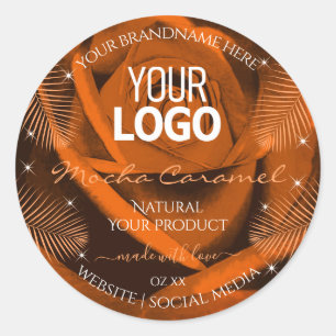 Orange Brown Rose Palm Leaves Product Labels Logo