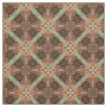 Orange Brown Scrolled Circles Tiled Green Pattern Fabric