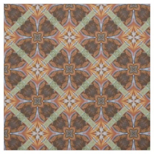 Orange Brown Scrolled Circles Tiled Green Pattern Fabric