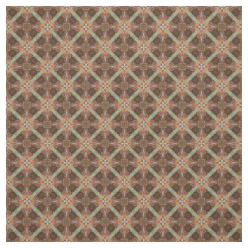 Orange Brown Scrolled Circles Tiled Green Pattern Fabric