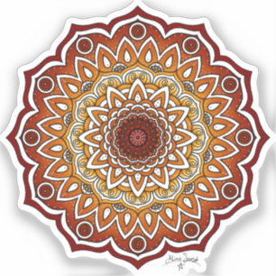 Orange & Brown Spiral and Floral Mandala Sticker