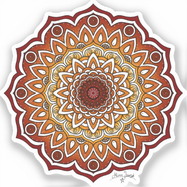 Orange & Brown Spiral and Floral Mandala Sticker (Front)