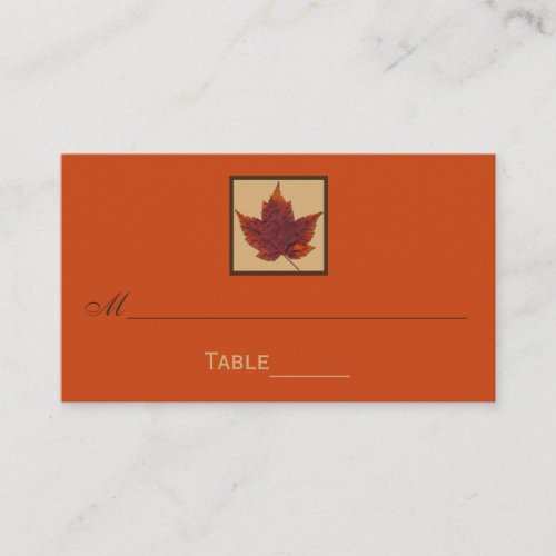 Orange Brown Striped Autumn Leaf Place Cards Business Cards