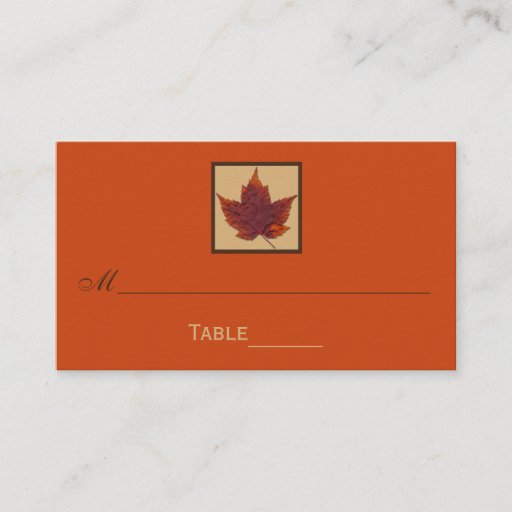 Customizable Orange Brown Striped Autumn Leaf Place Cards Business Cards