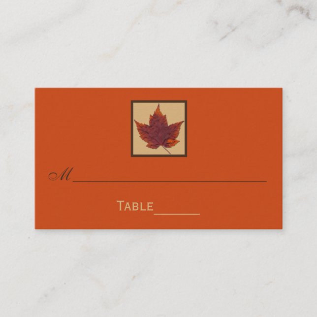 Orange Brown Striped Autumn Leaf Place Cards (Front)