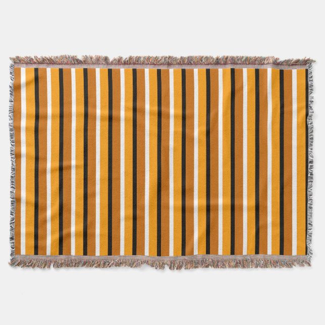 Orange Brown Stripes Pattern Design Throw Blanket (Front)