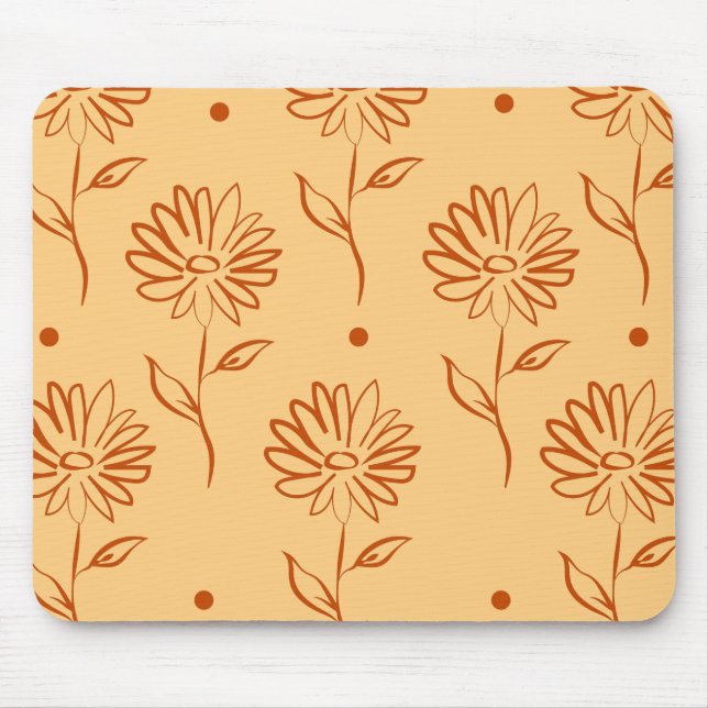 Orange Brown Sunflower Pattern Mouse Pad (Front)