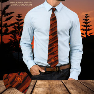 Orange Brown Sunset Novelty Striped Neck Tie