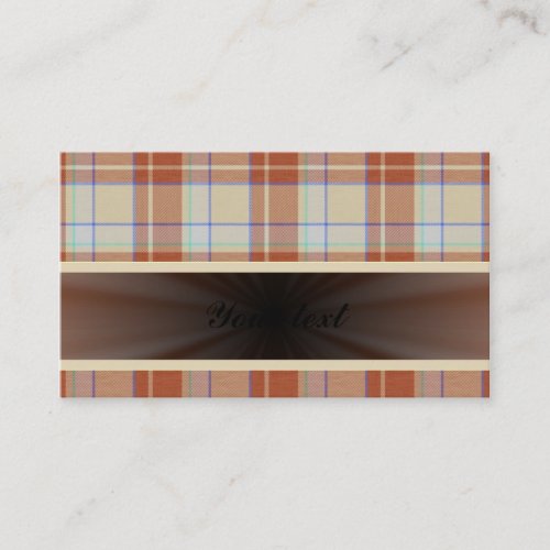 Orange Brown Tartan with Ribbon Business Card Template