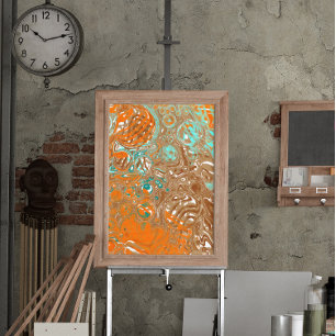 Orange, Brown, Teal and Turquoise Abstract Art     Faux Canvas Print