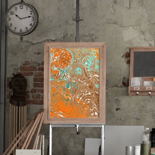 Orange Brown Teal and Turquoise Abstract Art     Faux Canvas Print
