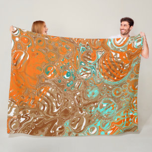 Orange, Brown, Teal and Turquoise Abstract Art Fleece Blanket