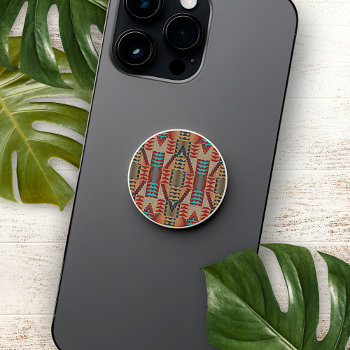 Orange Brown Terracotta Turquoise Teal Blue Mosaic Popsocket by All_In_Cute_Fun at Zazzle
