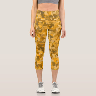 Orange Brown Triangle Pattern Capri Leggings