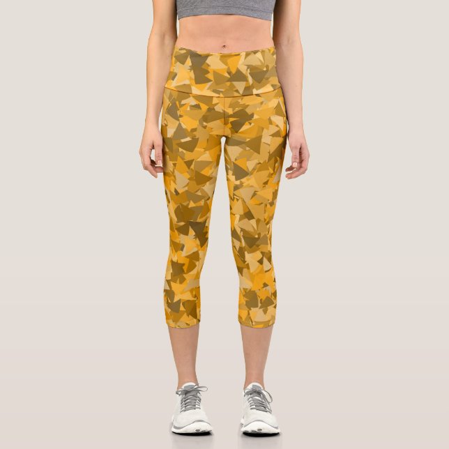 Orange Brown Triangle Pattern Capri Leggings (Front)