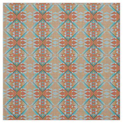 Orange Brown Turquoise Blue Eclectic Ethnic Look Fabric