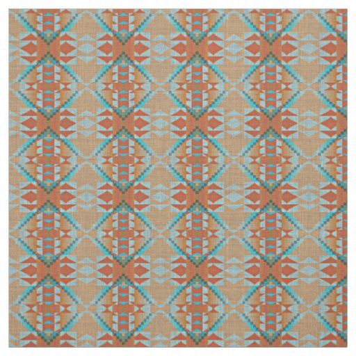 Orange Brown Turquoise Blue Eclectic Ethnic Look Fabric