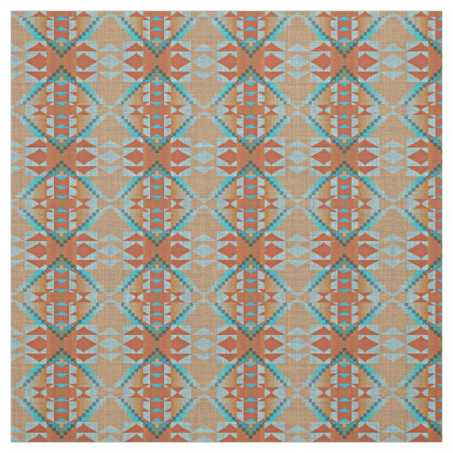 Orange Brown Turquoise Blue Eclectic Ethnic Look Fabric (Swatch)