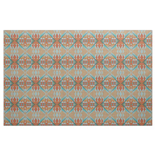 Orange Brown Turquoise Blue Eclectic Ethnic Look Fabric