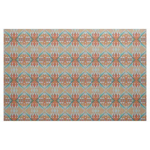 Orange Brown Turquoise Blue Eclectic Ethnic Look Fabric