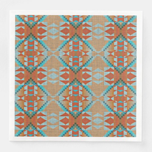 Orange Brown Turquoise Blue Eclectic Ethnic Look Paper Dinner Napkins
