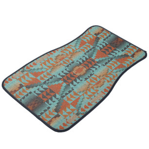 Orange Brown Turquoise Teal Blue Green Tribal Art Car Floor Mat
