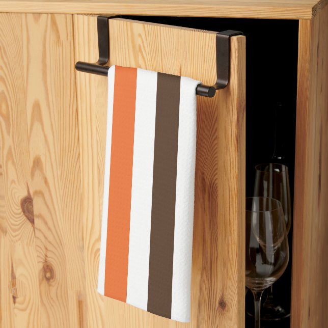 Orange Brown Vertical Stripes Pattern Kitchen Towel (Thirds Fold)