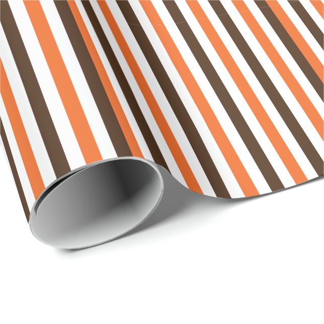 Orange Brown Vertical Stripes  Wrapping Paper (Roll Corner)