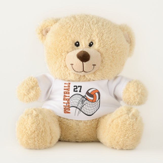 Orange & Brown Volleyball with Name and Number Ted Teddy Bear (Front)