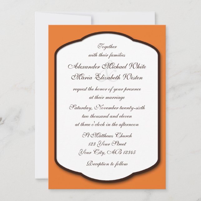 Orange Brown & White Wedding Invitations (Front)