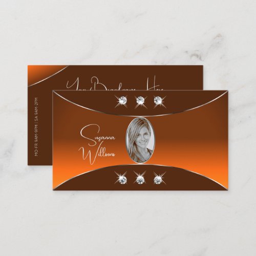 Orange Brown with Silver Decor Jewels and Photo Business Card