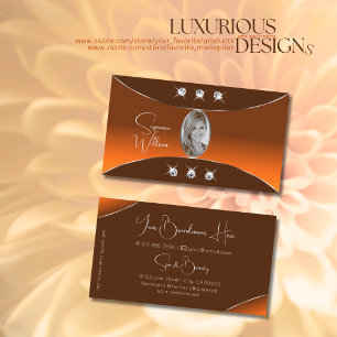 Orange Brown with Silver Decor Jewels and Photo Business Card