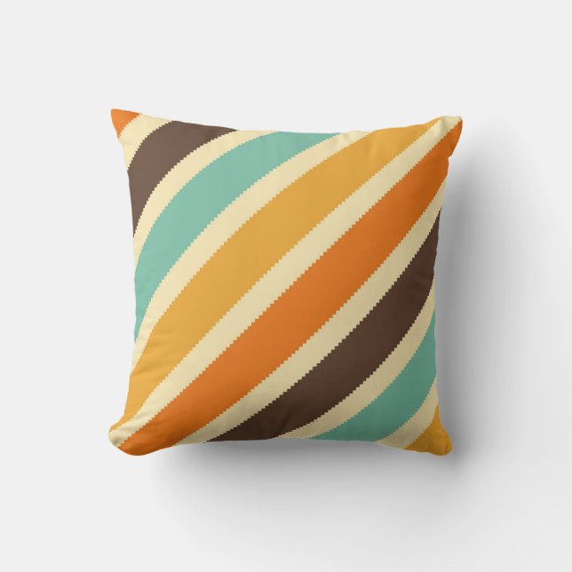 Orange Brown Yellow Blue Diagonal Stripe Pillow (Front)