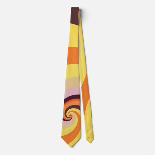 Orange Brown Yellow Candy Striped Sixties Swirl Neck Tie