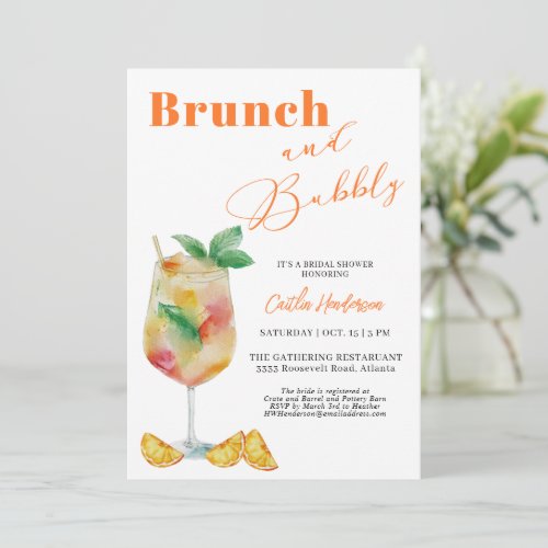  Orange Brunch and Bubbly Champagne Bridal Shower Invitation