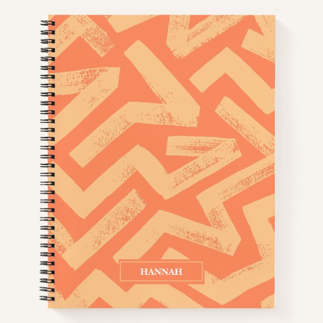 Orange Brush Lines Geometric Pattern Personalized  Notebook (Front)
