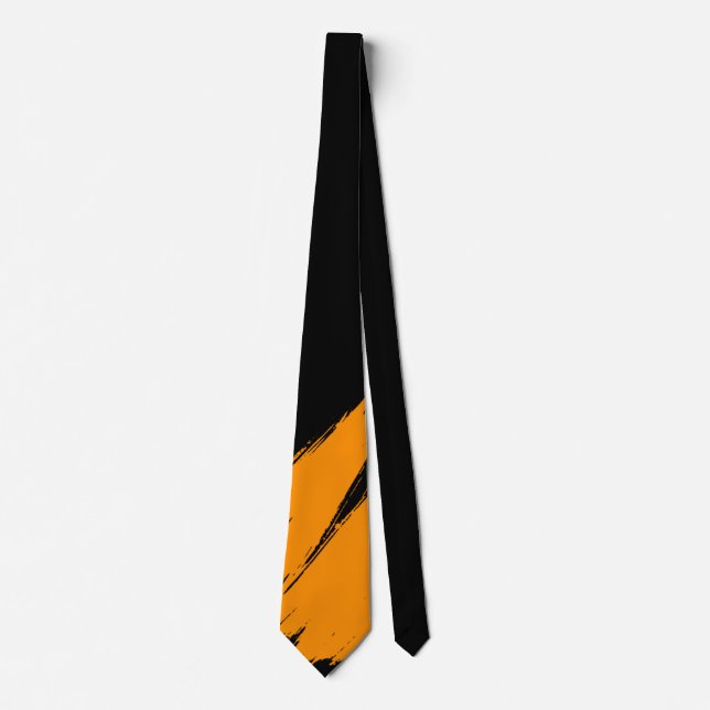 Orange Brush Modern Black Background #2 Neck Tie (Front)