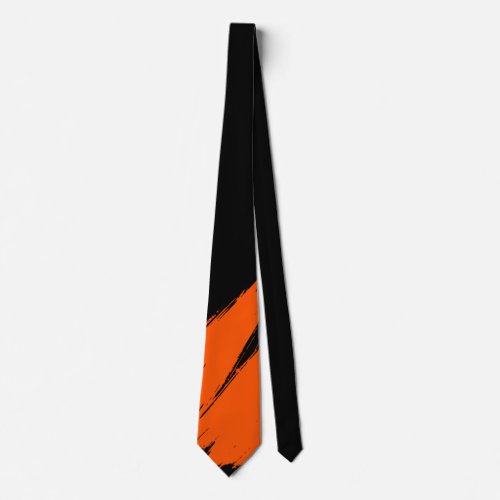 Orange Brush Modern Black Background Neck Tie