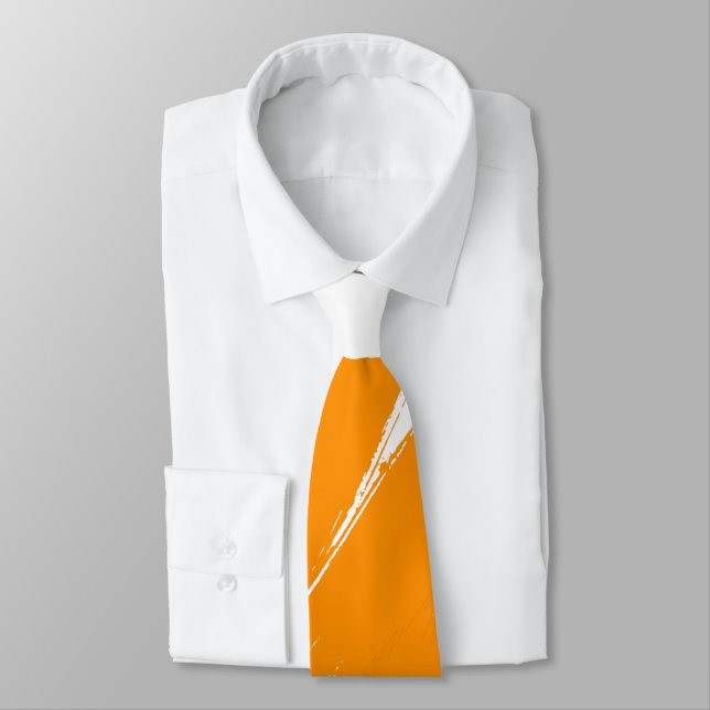 Orange Brush Modern White Background Neck Tie (Tied)