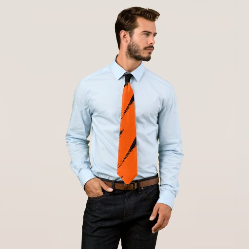 Orange Brush Stroke Modern Black Background Neck Tie