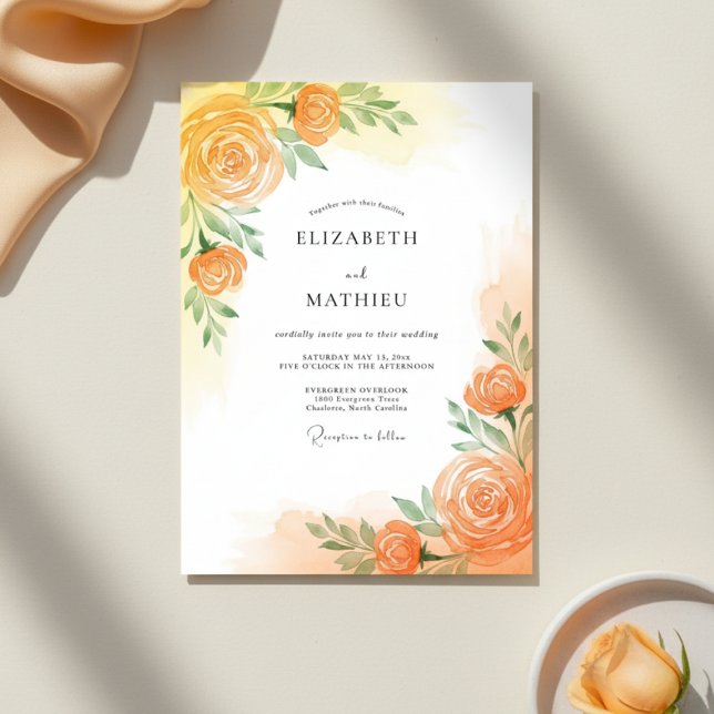 Orange Brushstroke Bloom Wedding Invitation (Creator Uploaded)
