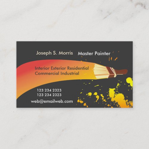 Orange Brushstrokes Color House Painter Brush Business Card